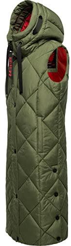 Navahoo warme Damen Winter Steppweste lang mit Kapuze Schnuckel Olive Gr. XXL
