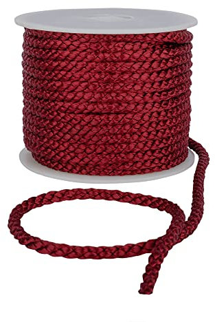 Cordon crêpe – Corde en coton de qualité supérieure de 6 mm, cordon solide pour macramé pour projets de bricolage, cordon de passepoil pour coussins, cordon en nylon, durable et polyvalent (bordeaux,