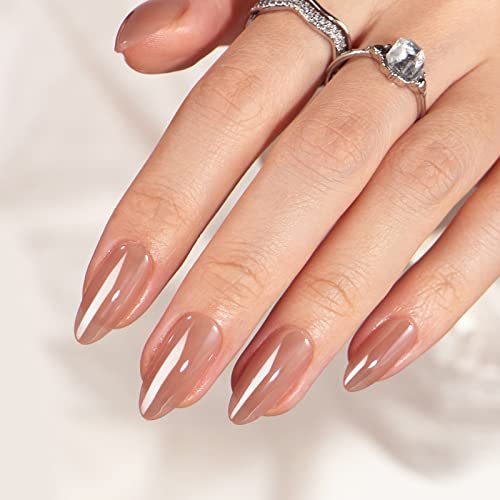 BTArtbox Press On Nails Almond - Medium False Nails in 15 Sizes, 30Pcs Soft Gel Chrome Fake Nail with Glue, Light Weight & Fit Perfectly, Natural Stick on Nails for Women, Chocolate Glazed