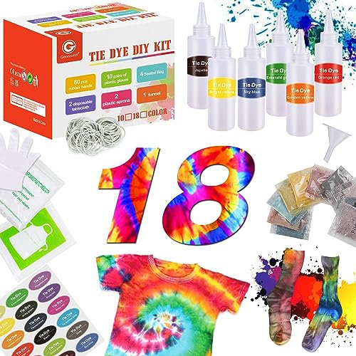 Genround Batik Kit, 18 Farben zum Färben von Stoff und Kleidung, kreative Bastelspiele Tie Dye Kit, Aktivitäten für Kinder und Erwachsene
