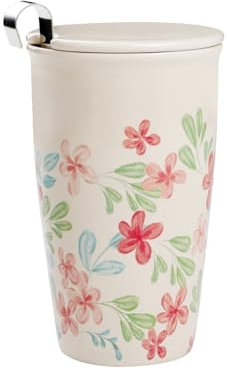 Umlaca Reusable Coffee Cup Travel Ceramic Mugs for Hot Drinks,Insulated Double Wall Mug with Lid 12oz/350ml (Peach Blossom)