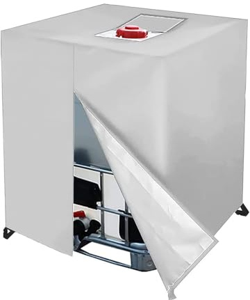 IBC Tank Abdeckung 420D wasserdichte UV-Folie Schutzhülle Schutzplane Schutzhaube Cover Für 1000 L Regentonne Behälter Container Mit Reißverschluss (Silver)