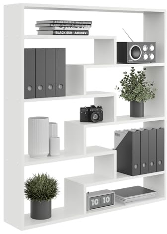 KUBUTKU Bücherregal Groß Wandregal mit 7 Fächern 119x103x18 Hängeregal Mordern Deko Schweberegal (Weiß)