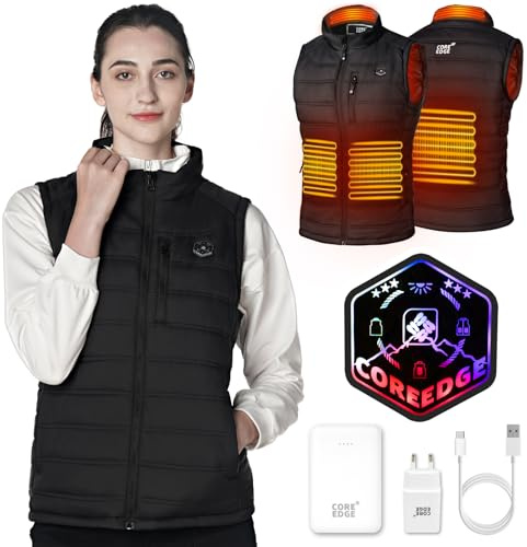 COREEDGE Heated Vest for Women with 6 Pockets,Heated Gilet for Spring Autumn Winter,5 in 1 Switch Heating Vest,Heated Body Warmer with Plug&Power Bank,Outdoor Self Warm Waistcoat,Higher Heating Temp L