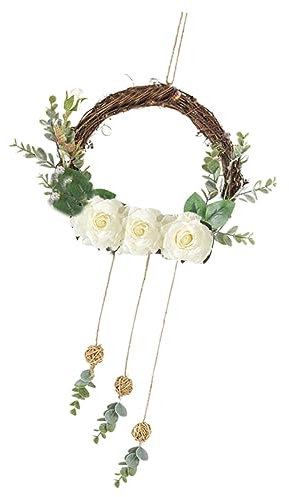 Warmhm Blumenring Pfingstrose Blumenkranz Hängende Blumengirlande Girlande Festival-Girlande Schöne Girlande Pflanzengirlande Hängend Fenster Blumengirlande Hängen Metall Ring Weiß