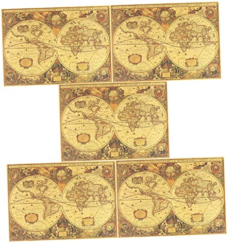 STOBOK 5stücke Teiliges Retro Weltkarte Poster Vintage Nautische Wandkunst Dekoration Für Wohnzimmer Schlafzimmer Büro Vintage Wandplakat Mit Nautischem Stil Und Kompass Designs