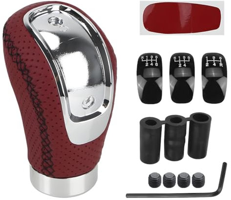 JNNJ Leder Auto Schaltknauf, Auto 5 6 Gang Schaltknauf, Schalthebel Mit 3 Adaptern, Universal Manueller Schaltknauf-Adapter, Für Manuelles Schaltgetriebe(Rot)
