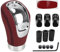 JNNJ Leder Auto Schaltknauf, Auto 5 6 Gang Schaltknauf, Schalthebel Mit 3 Adaptern, Universal Manueller Schaltknauf-Adapter, Für Manuelles Schaltgetriebe(Rot)