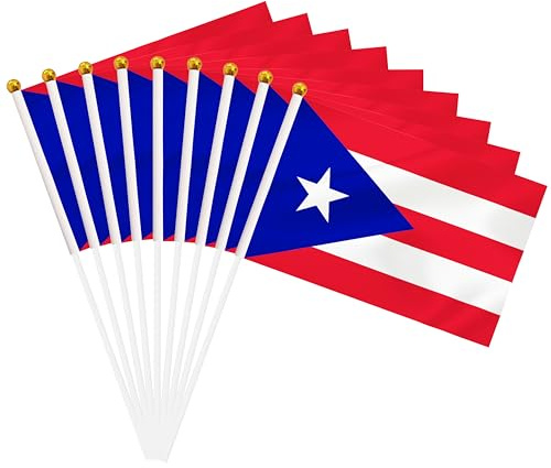 Paquete de 50 mini banderas de mano de Puerto Rico, bandera pequeña de Puerto Rico con bandera de 8.2 x 5.5 pulgadas, decoración al aire libre, decoraciones de fiesta, suministros para desfiles