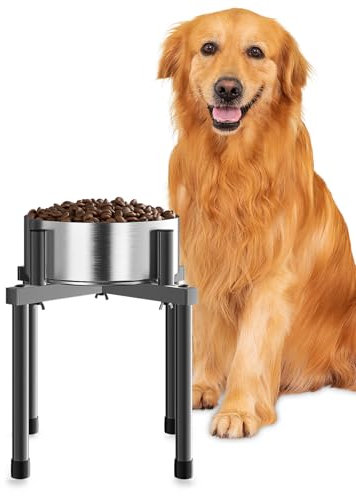 EKNITEY Adjustable Dog Bowl Stand - Sturdy Metal Elevated Stand for Dog Bowl Raised Non-slip Dog Feeding Station (L)