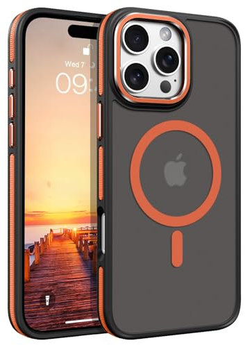 VENINGO Magnetic for iPhone 16 Pro Max Case, Compatible with MagSafe Matte Translucent Shockproof Protective Women Man Girls Case with Side Grippy Stripes for iPhone 16 Pro Max,Orange