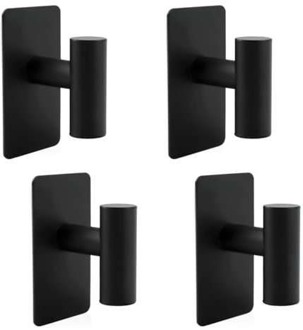 Cragmut Lot de 4 crochets adhésifs pour salle de bain en acier inoxydable, crochets adhésifs pour serviettes, ensemble de crochets carrés porte-manteau mural autocollant pour cuisine et salle de bain
