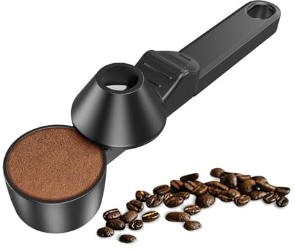 Coffee Scoop & Funnel for Reusable K Cup Refillable Coffee Pods, Coffee Measuring Spoon 2 Tablespoon Capacity, Scoop with Funnel for Ground Coffee, Protein Powder, Tea (Black, 1 Pack)
