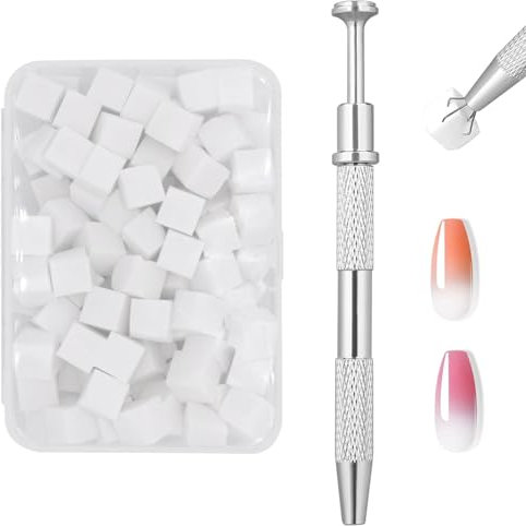 100Pcs Nail Sponges for Ombre, nail sponges for ombré, Gradient Color Nail Sponge Nail Art Sponge Set with 1 Metal Grabber Nail Brushes Storage and Box for Nail Art Design Manicure Diy