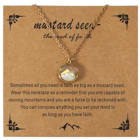 Mikovivi Glaubenskette für Frauen, Gold Berg und Senfkorn Anhängerkette Religiös Christliches Schmuckgeschenk für Mama Freunde Oma