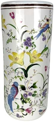 AcaciaHome Durable Ceramic Round Umbrella stand–Perfect Holder for Home, Office, & Entryway - Adds a Sophisticated Touch to Living Spaces for Canes, & Walking Sticks (Floral Leaf Umbrella)
