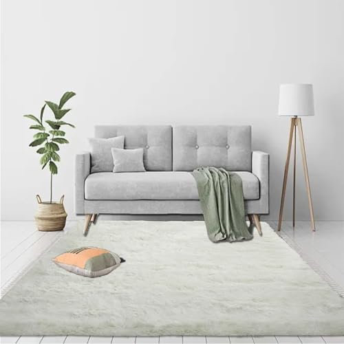 CUIMEI Teppich Hochflor Flauschig 135 x 260 cm, Anti-Rutsch Unterseite, Waschbar Bis 30 Grad, Super Soft, Felloptik, Einfache Reinigung, Schlafzimmer Große Größe Teppich, cremefarben