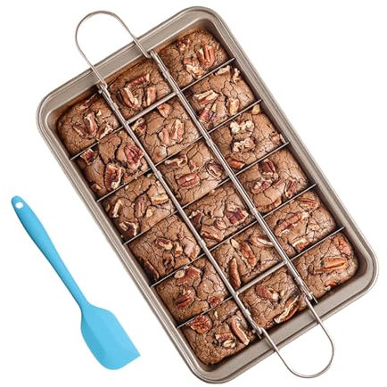 Brownie Backform Backblech Brownie, mit Trennwänden und Spatula, Antihaftbeschichtete Brownie Backform für Backen von Kuchenkeksen