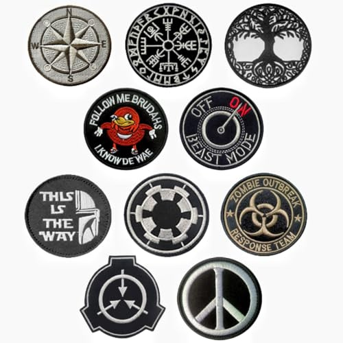 10 Pieces Circular Embroidered Funny Embroidery Flag Patches Tactical Patches, Armband Appliques for Loop and Hook Military Patch for Clothes,Jeans,Hats,Jacket,Vest,Bags,Backpacks Etc
