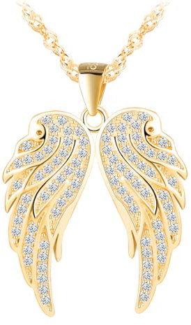 MOOFUN Flügel der Engel Anhänger Kette mit Zirkon,Halskette Damen Mädchen Silber 925,Kette für Frauen Mama Frau Freundin Tochter,Amulett Halskette Modeschmuck Geschenk für Geburtstage Muttertag Gold