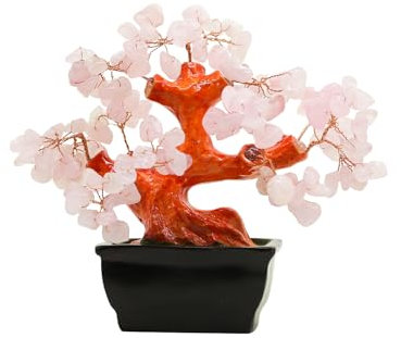 Árbol bonsái de cristal, dinero Feng Shui con cuarzo rosa, amatista y cristales de citrino, árbol de piedras preciosas decorativas de 7 pulgadas en maceta de cerámica negra (verde)
