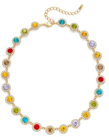 LILIE&WHITE Damen Halskette mit bunten Kristallen – Handgefertigte Kette mit Strasssteinen, Gold, Farbige Schmucksteine, Verstellbare Länge, Modisches Accessoire für Alltag & Anlass