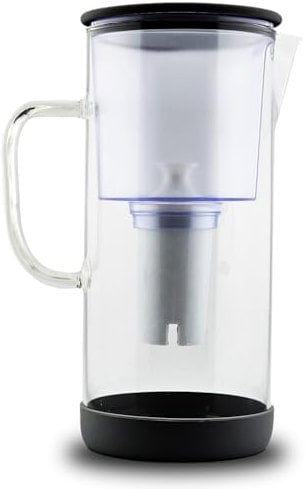 Glass Pitcher with Mineral Rich pH Balancing Filter, Sleek Glass Lid – Brita Compatible Fridge Friendly Design (Black)