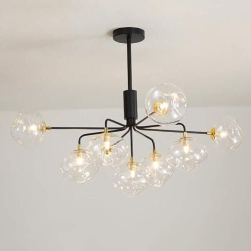 OZBMA Lustres Noirs, Abat-Jour Transparent, plafonnier Moderne, Semi-encastré, Suspension en métal et Verre, lustres (9 têtes Une Couleur)