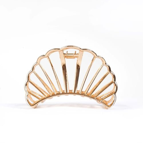 MinoCino Pinzas para el Pelo, Pinza para el Pelo de Concha Hueca Dorada Grande para Mujer, Pinza de Garra Metálica para Pelo Grueso, Accesorios para el Pelo Antideslizantes para Uso Diario