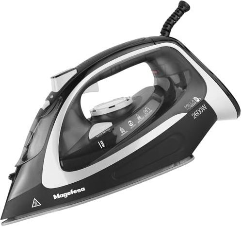 Magefesa Milla - Plancha de Vapor, Suela Cerámica, 2600W, Deposito de 300ml, Antical, Autolimpieza, Planchado en Seco y en Vapor, Planchado Vertical