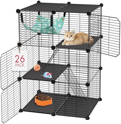 VISCOO Cat Cage, 3-Tier DIY Catio Cat Enclosures, 24 x 16 x 36 Cat Playpen Indoor & Outdoor with Hammock, Detachable Metal Wire Kennel Cats Crate, 2x1x3 Exercise Place for 1-2 Kitten