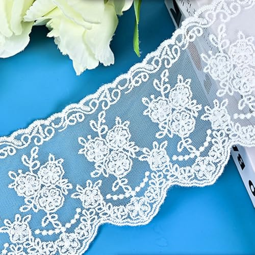 MSLSOZ 9,5 cm breites weißes Spitzenband, nicht elastisch, bestickt, geeignet für Brautkleider, Geschenk- und Partydekorationen, Handarbeiten