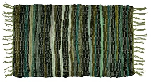 Boho Vorleger Callum handgefertigt aus Baumwolle in Grün 50 x 90 cm