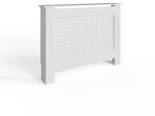 FWStyle White Geometric Medium Radiator Cover Shelf Cabinet 82.3 x 112 x 19cm