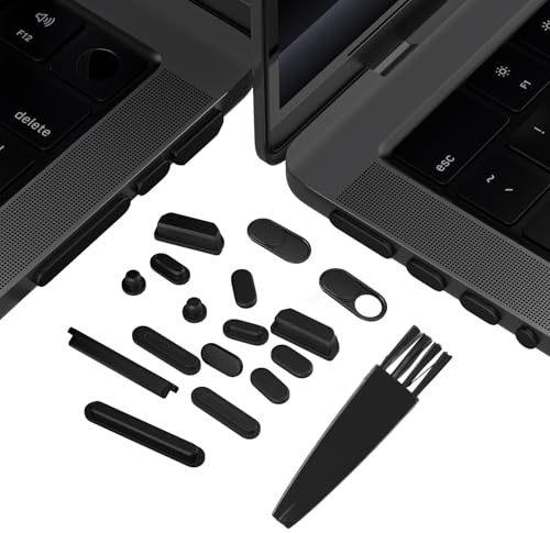 14PCS MacBook Dust Plugs Cover Set - for 2025-2021 MacBook Pro 14 & 16 inch M5 M4 M3 M2 M1 Pro/Max, Silicone Dust Plug Caps for HDMI, USB C Thunderbolt, SDXC, Headphone & 2PCS Webcam Cover Slide