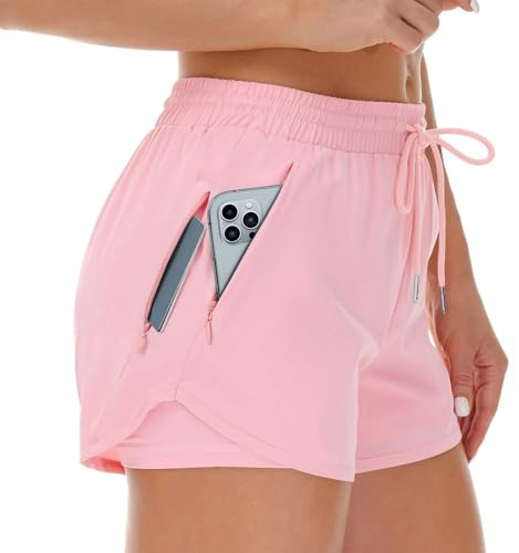 Cheerful Mario 2 en 1 Femme Running Short de Sport été pour Fitness Jogging Entraînement Poche avec Zippées