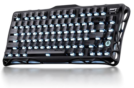 GravaStar Mercury K1 75% Wireless Mechanical Keyboard, Aluminum Alloy Gaming Keyboard with Knob, Hot Swappable, Linear Switches, Transparent Keycaps, RGB Backlit, 2.4GHz/BT5.0/USB-Black Mist