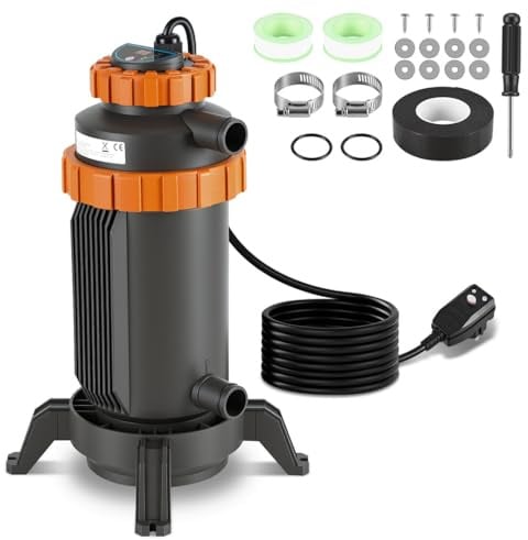 Ollewiellan Poolheizung Elektrisch, Ø 17 x 42 cm Pool Heizung Elektrisch,mit Digitale,Schnittstelle 32-38 mm,Poolheizung Leckageschutz,Kippschutz,Flammhemmend,Heizung bis zu 45°