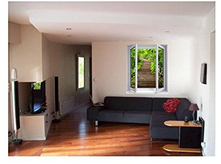 Stickers trompe l'oeil fenêtre Escalier dans la nature - L 100cm x H 120cm