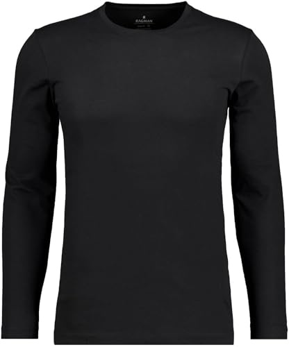 RAGMAN Herren Langarm Shirt mit rundhals Bodyfit Schwarz-009 M