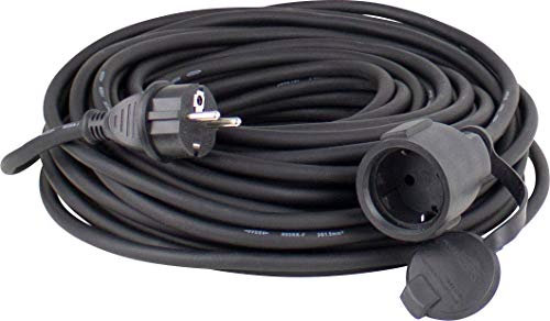 as - Schwabe Gummi-Verlängerungsleitung – 50 m Kabel mit Schutzkontaktstecker, Schutzkontaktkupplung inkl. Schutzkappe – 230 V / 16 A Verlängerungskabel – IP44 – Made in Germany – Schwarz, 60341