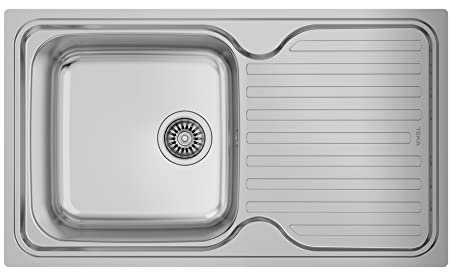 Teka Classic 1C 1E - Fregadero Encastrado de 50 cm, Reversible, con 1 Cubeta y Escurridor, Chapa de Gran Espesor, Rectangular, con Insonorización, Acero Inoxidable