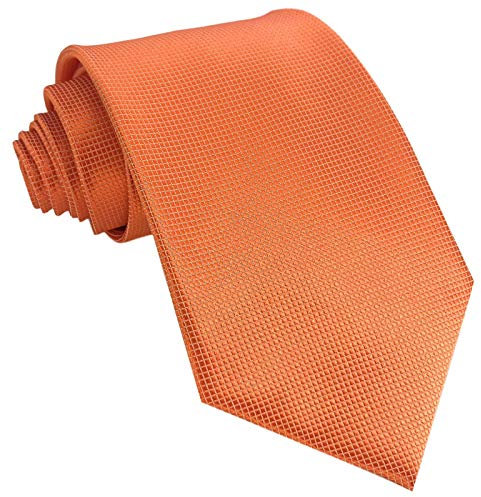 GASSANI Krawatte 10cm Breite Orange Karo Kariert | Herrenkrawatte zum Sakko Anzug Seide-Optik | Schlips Binder einfarbig