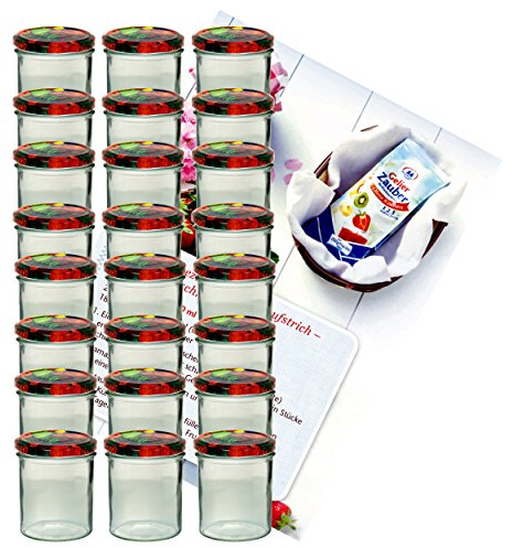 MamboCat 24er Set Sturzglas 350 ml Marmeladenglas Einmachglas Einweckglas To 82 Obst Deckel incl. Diamant-Zucker Gelierzauber Rezeptheft
