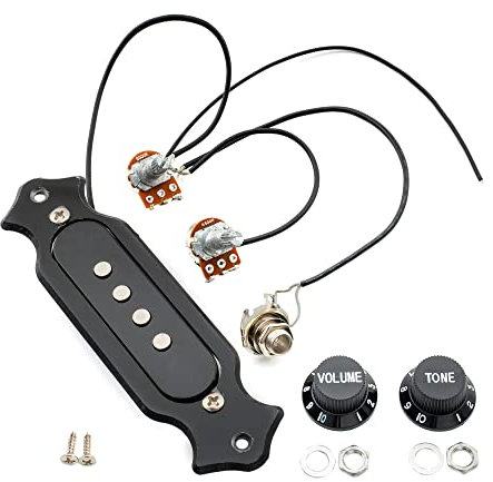 Musiclily 4-saitiger Vorverdrahteter Sound Hole Single Coil Pickup Pickup-Kabelbaum mit Lautstärkereglern für 4 Saiten Zigarrenbox Gitarre, Schwarz