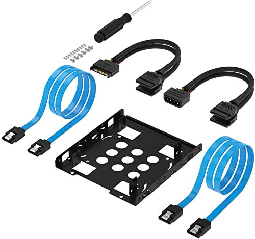 SABRENT Hard Disk Mounting Kit Adapter, Dual 2.5 to 3.5 Hard Drive Mounting Bracket, SSD Mounting Kit, 2 SATA Data Cables, 2 Power Splitter Cables (BK-HDCC)