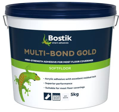 Bostik Multi-Bond Gold Flooring Adhesive, Bonds Most Floor Coverings, High Level Of Dry Film Tack, Colour: Off-White, Size: 5kg