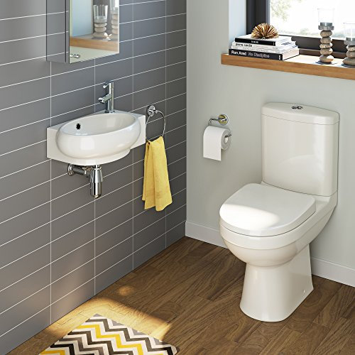 iBathUK Cloakroom Ceramic Suite Small Compact Basin Sink + Close Coupled Toilet Set