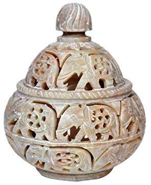 Teelicht Halter, Votivkerze Halter Dekorative aus Speckstein mit Elefanten Carving für Home Decor von hashcart – (10,2 cm)