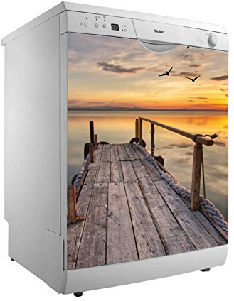 Vinilo para Lavavajillas Embarcadero de madera puesta de sol | Varias Medidas 70 x 80 cm | Adhesivo Resistente y de Fácil Aplicación | Pegatina Adhesiva Decorativa de Diseño Elegante